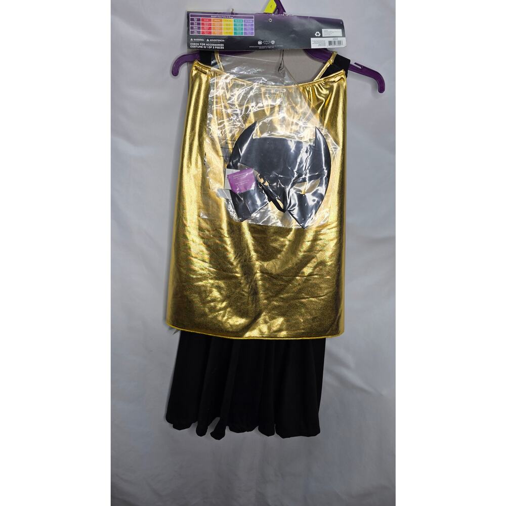 DC Batgirl Costume Women's Large 12-14 Black Gold Dress Cape Mask 3 Pc - Picture 11 of 12